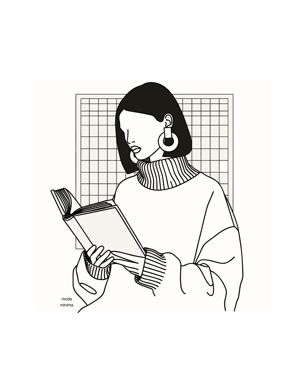 Chapter One, MM10: a figure holds an open book in front of a fine rectangular grid.