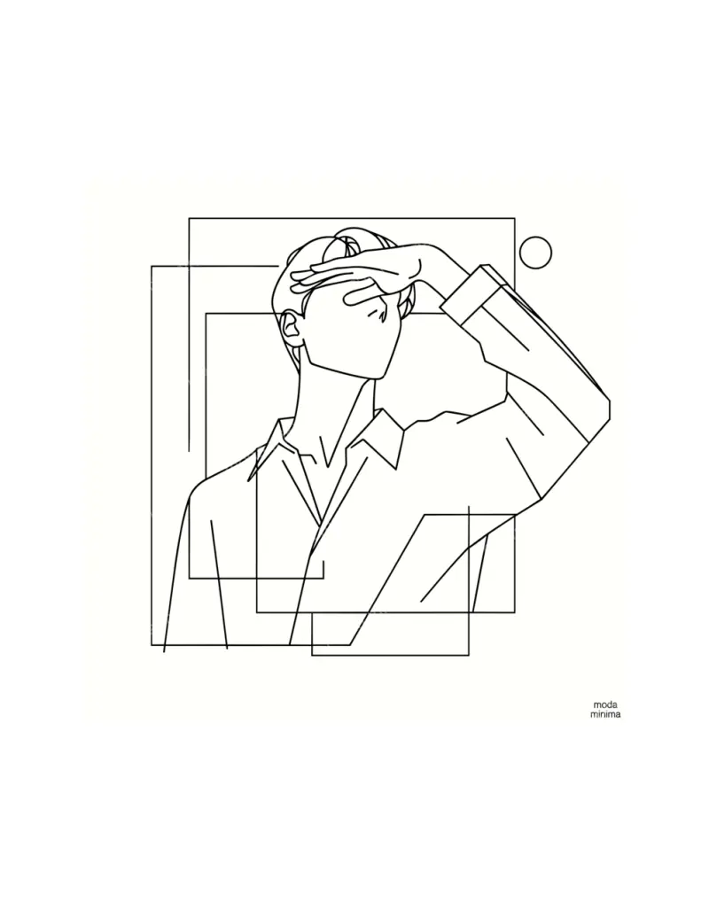 Bright Day: a man shades his eyes with one hand, drawn in thin line over overlapping rectangles.